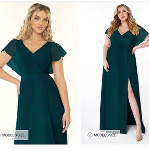 AZAZIE RYLEE Dark Green A-Line Pleated Chiffon Dress, Size 16